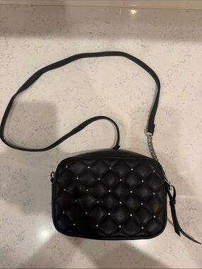 Rebecca Minkoff Black Vegan Leather Sleek Quilted Studded Crossbody Bag Goth